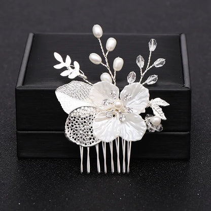 Handmade Pearl Flower Bridal Hair Comb – Silver Crystal Wedding Clip
