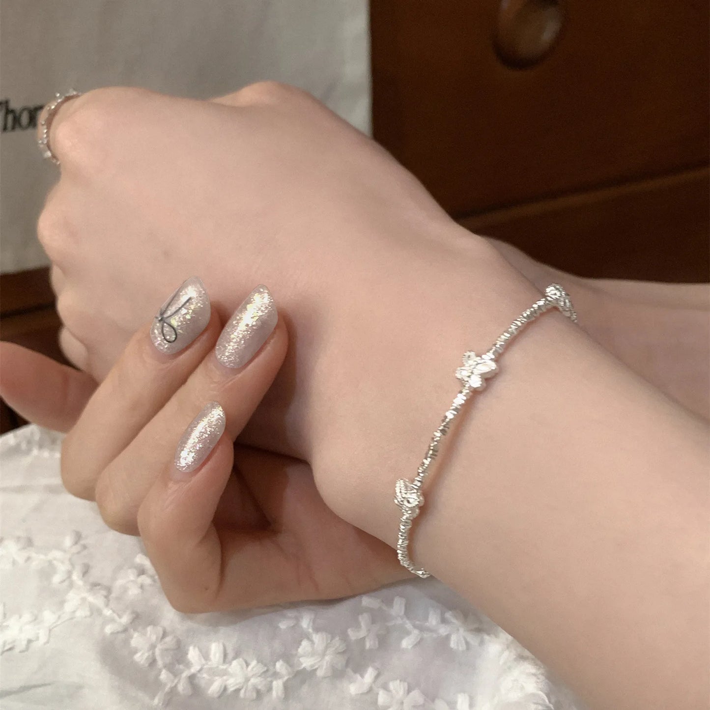 925 Sterling Silver Butterfly Bead String Bracelet