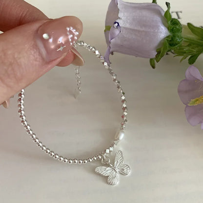 925 Sterling Silver Butterfly Bead String Bracelet
