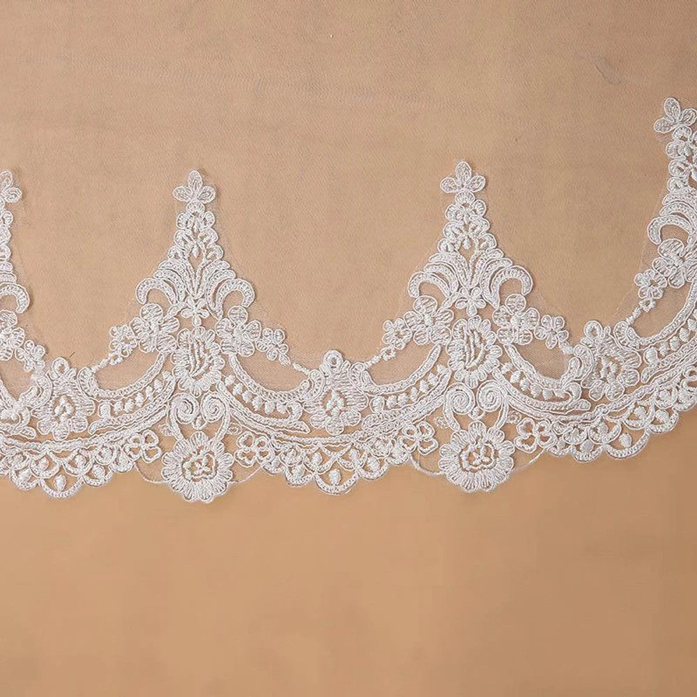 Cathedral Wedding Veil 3 m One-Layer with Lace Applique Edge