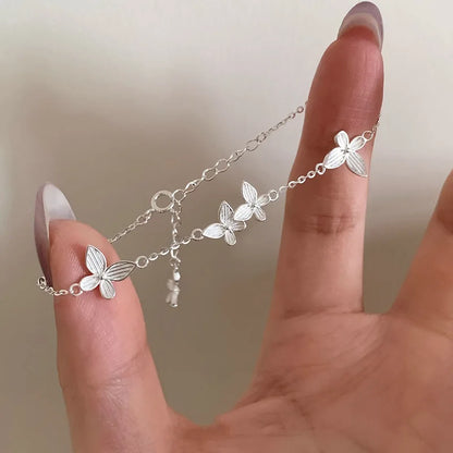 925 Sterling Silver Butterfly Bead String Bracelet