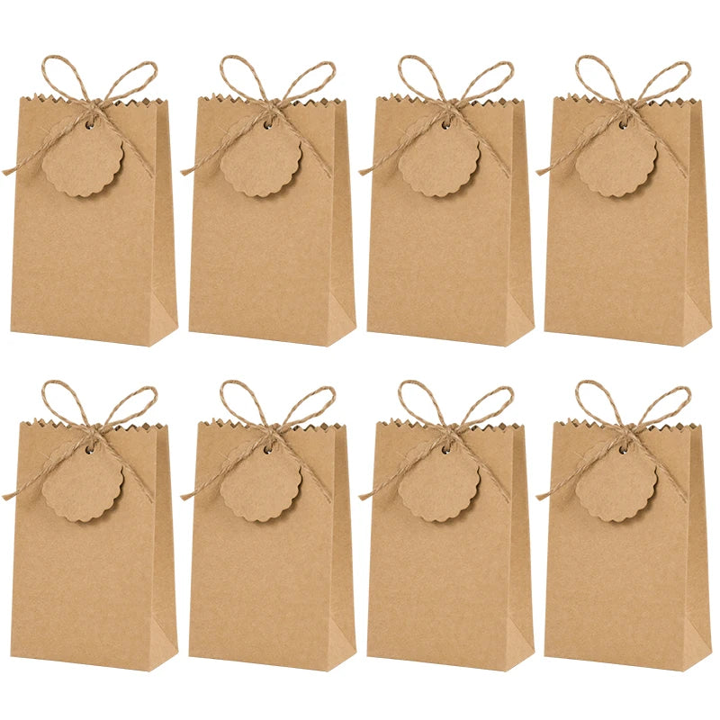 Kraft Paper Gift Boxes with Rope Handle | Set of 10/50 | Retro Wedding Favor Boxes | Party & Holiday Packaging