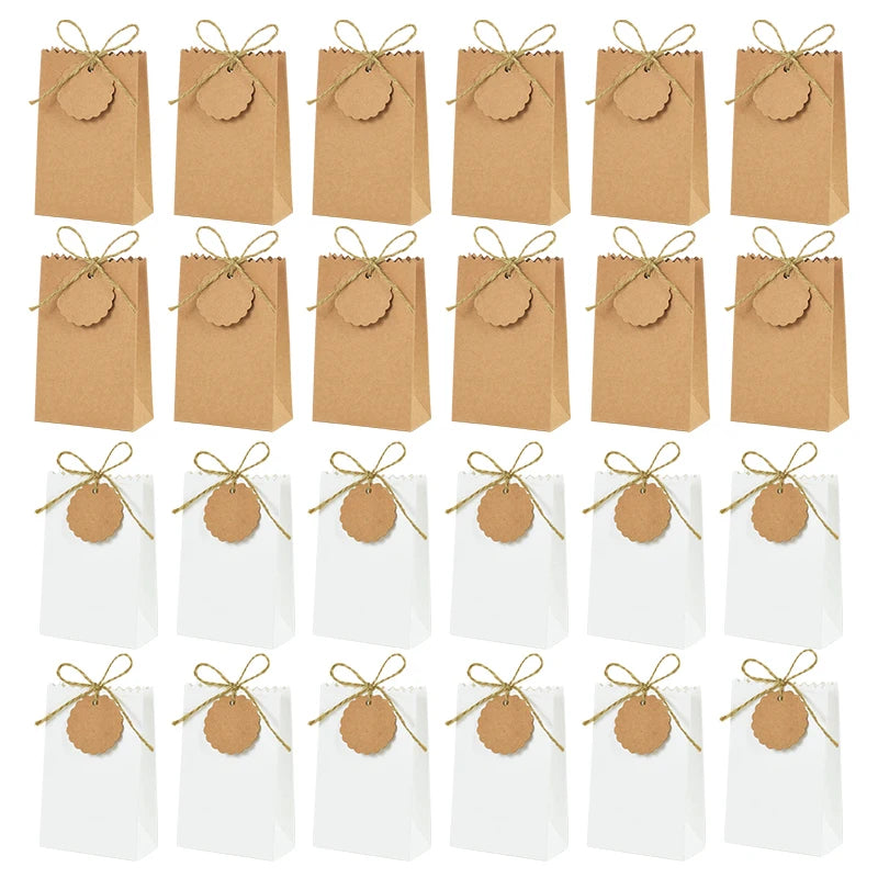 Kraft Paper Gift Boxes with Rope Handle | Set of 10/50 | Retro Wedding Favor Boxes | Party & Holiday Packaging