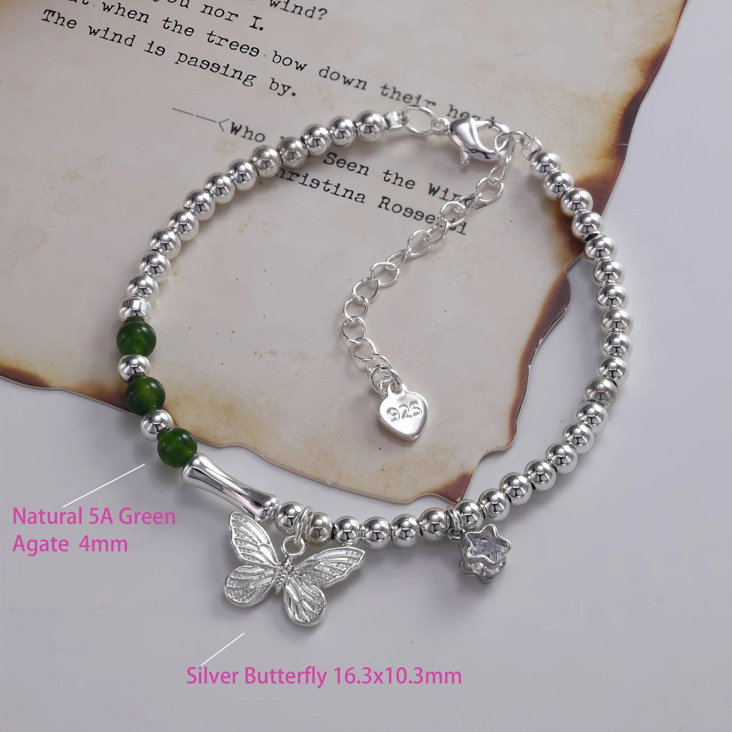 925 Sterling Silver Butterfly Bead String Bracelet