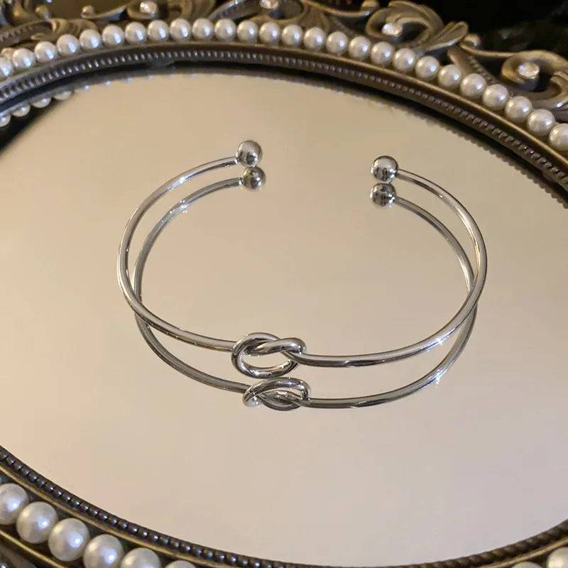 Vintage Stainless Steel Woven Twist Cuff Bracelet