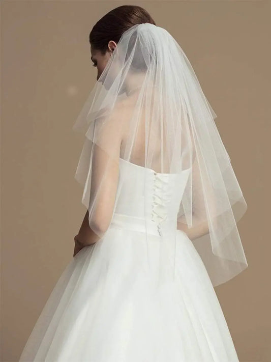 Two-Layer Fingertip Bridal Veil with Comb Cut Edge