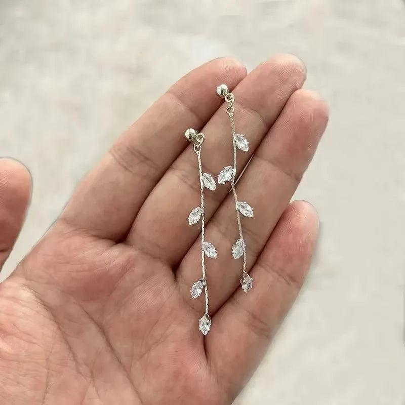 French Luxury Long Zircon Tassel Twisted Drop Earrings