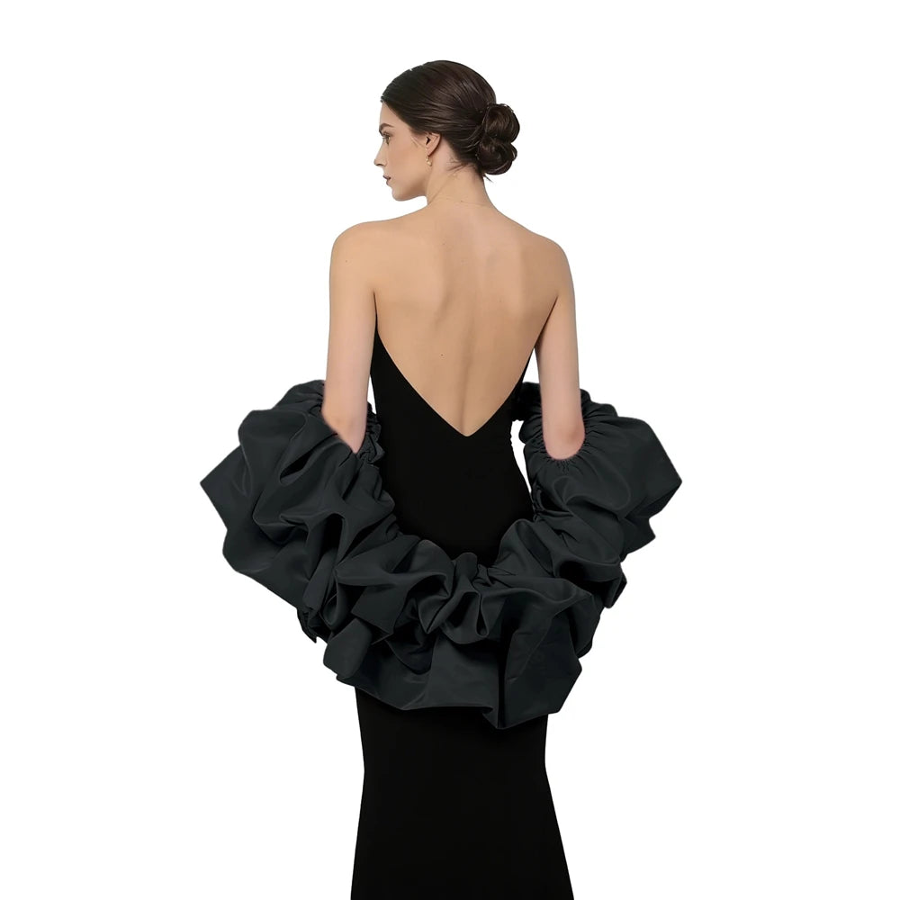 Satin Puff Sleeve Cape Bridal Shawl Ruffled Bolero Wrap for Bride Wedding Dress Cover Up