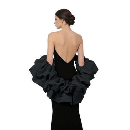 Satin Puff Sleeve Cape Bridal Shawl Ruffled Bolero Wrap for Bride Wedding Dress Cover Up