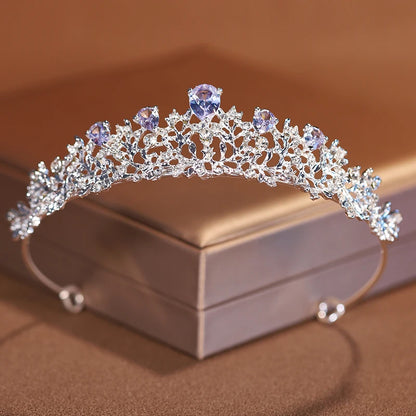 Premium Silver Botanical Wedding Crown | Regal Birthday Tiara & Bridal Hairwear Accessory