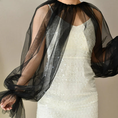 Attached-Sleeve Bridal Shawl with Flared Cuffs Wedding Bolero Sexy Wear Wedding Accessories Wedding Props Marriage Evening Party